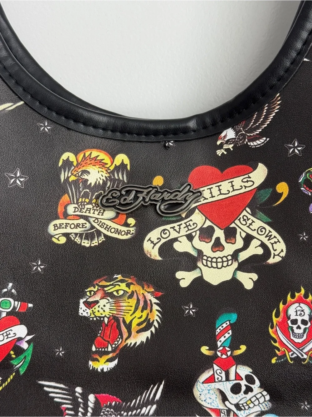 Ed Hardy Black Tattoo Skull Shoulder Bag Large Tote Love Kills Slowly Grunge